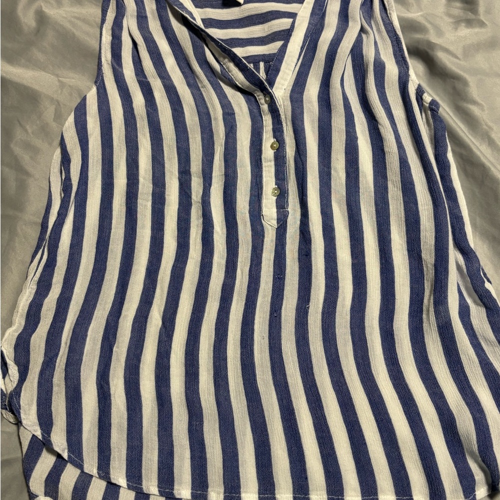 Blue and White Striped Sleeveless Top